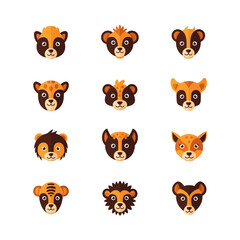 Fototapeta premium Cute Animal Faces Collection: Cartoon Mammals, Wild Creatures, Vector Icons