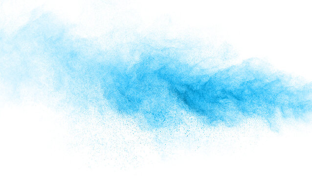 Blue dust smoke isolated on a white background. abstract neon, thick swirling, and powder creating a psychedelic light design. smog effect, dark background