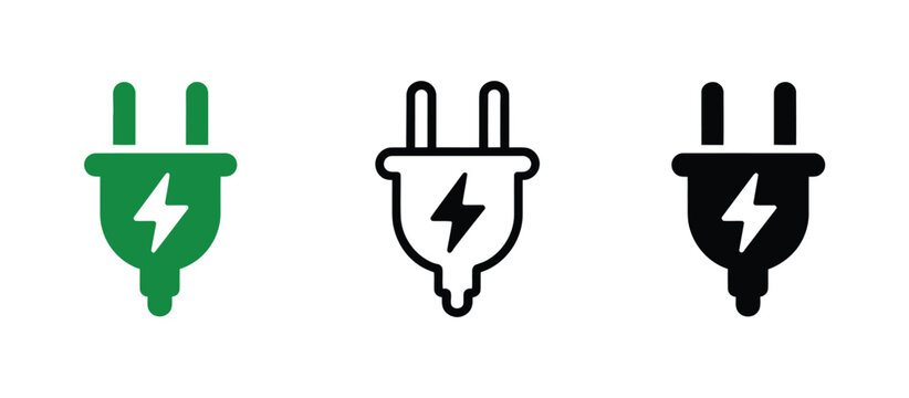 Electric Power Plug with Lightning Icon for Charging Stations, Electricity Networks and Energy Applications