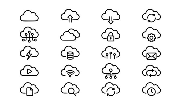 Modern thin line cloud icons vector collection for digital software screen and mobile data network menu