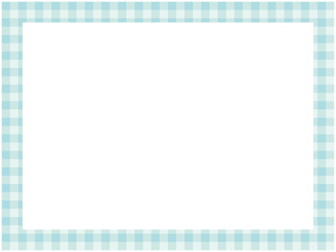 Light blue gingham check border frame on transparent background