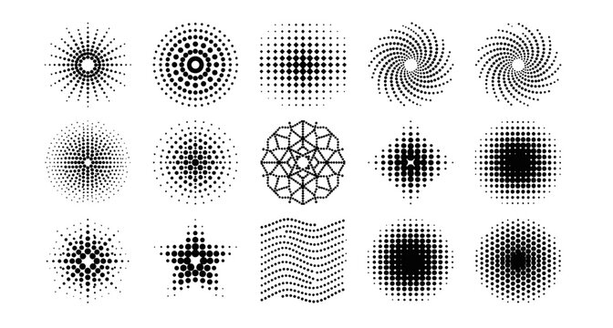 Collection of Various Monochrome Halftone Geometric Shapes