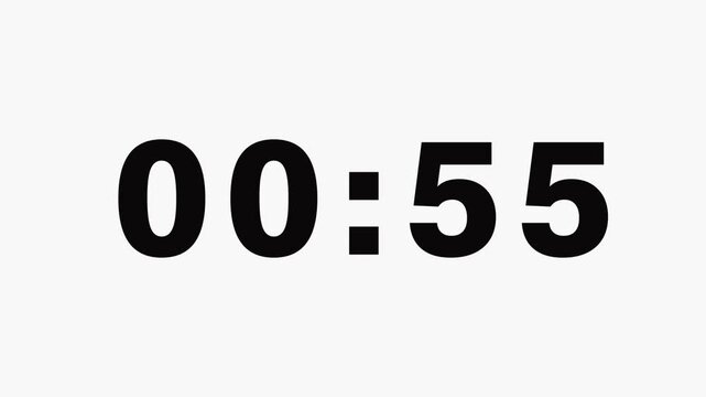 minimalist 1 minute countdown timer black numbers white background 60 seconds