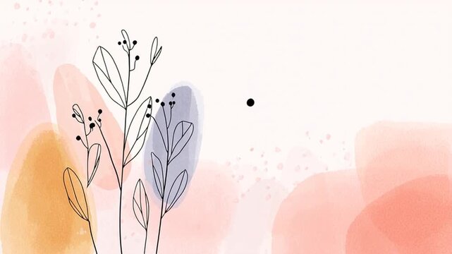 Delicate line art swaying on white soft coloring page style abstract motion background