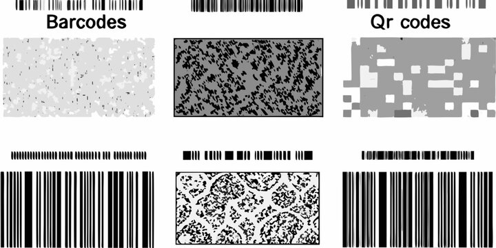 Collection Of Barcodes And Qr Codes Black And White Graphic
