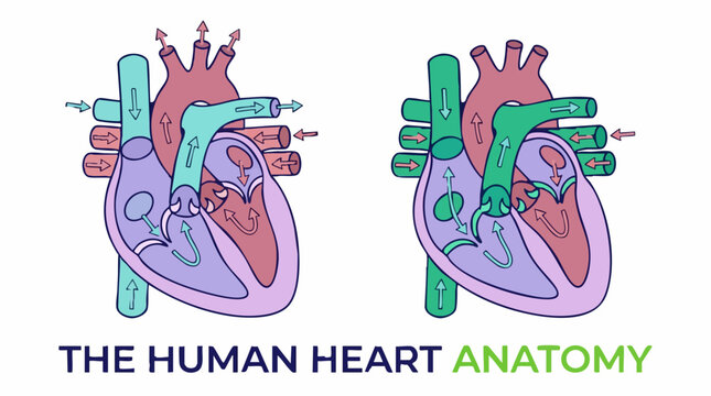 Human Heart Anatomy Diagram Showing Blood Flow and Circulatory System