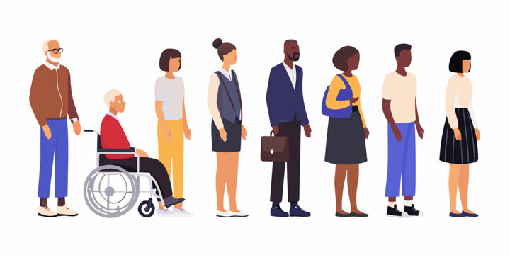 Diverse group of people flat vector illustration on a white background