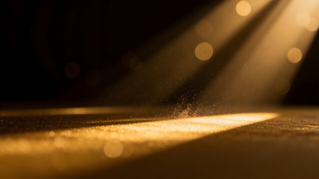 Golden light beams and dust particles