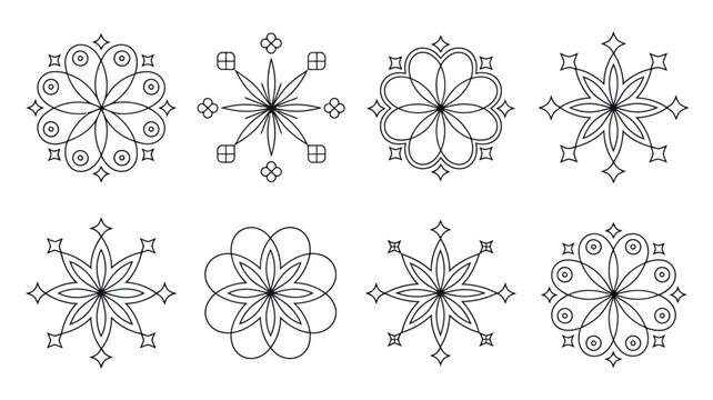 Collection of intricate geometric patterns and mandalas with mathematical symbols and numbers patterns mandalas geometric mathematical intricate illustration symmetry ornamental decorative