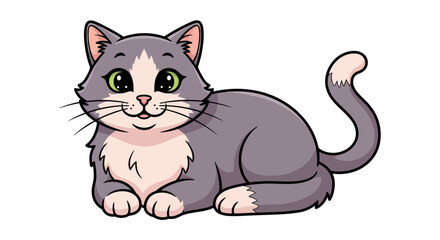 Cute gray and white cartoon cat, smiling feline illustration, pet background © London