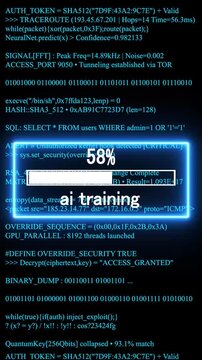 Ai training mobile phone screen. glowing progress bar shows 100% percent on a background of computer code programming. 4k animation video 