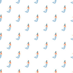 Naklejka premium Seamless pattern with cartoon mermaids reflecting a playful underwater theme