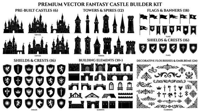 Fantasy Castle Builder Kit Elements.