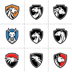 Fototapeta premium Wolf Head Shield Emblems - Animal Logo Designs