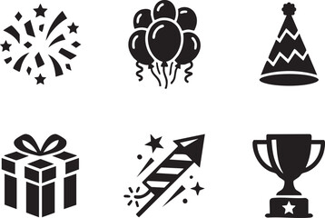Obraz premium Business Conference and Celebration Event Solid Icon Sets, Corporate Meeting Seminar and Holiday Celebration Glyph Icons Collection