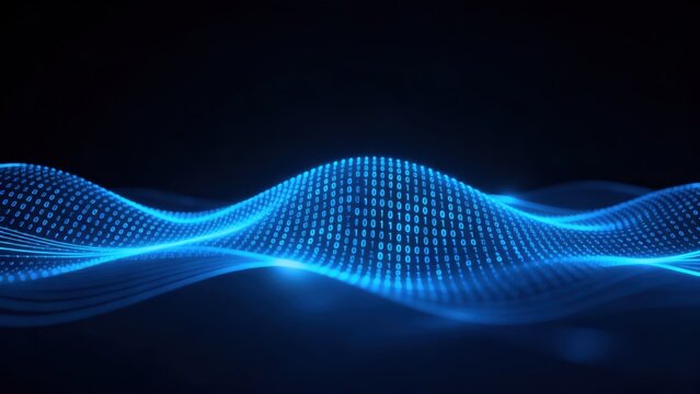 Blue binary wave pattern on dark background