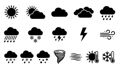 Naklejka premium Black Weather Symbols Vector Illustration Pack
