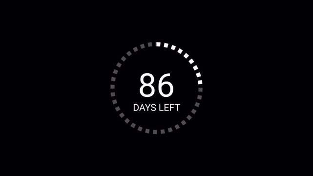  365 Days Count Animation. Three hundred sixty five running numbers counting days, 365 to zero day counting, 365 to 0 day on with alpha transparent background.