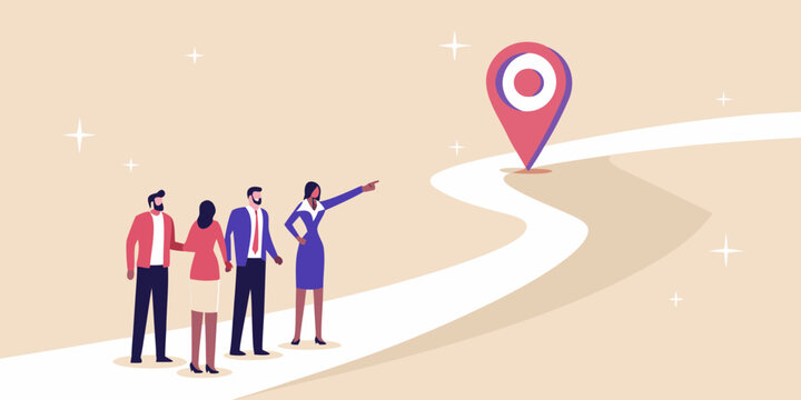 Business team and map marker flat vector illustration on beige background