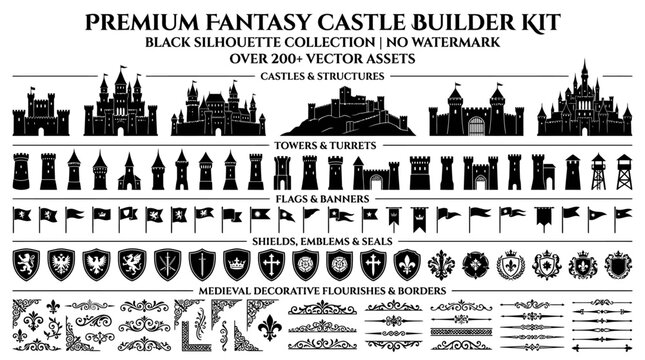 Premium Fantasy Castle Builder Kit Graphics.