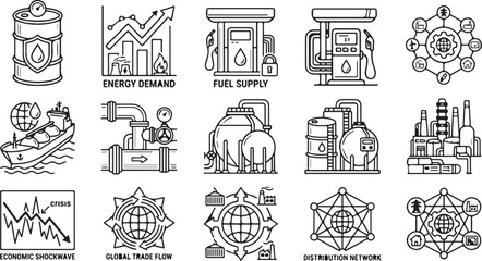 Obraz premium Energy Market Icons – Global Resource Economy Vector Set