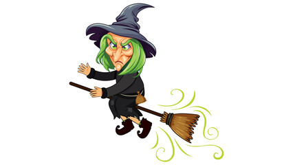 Obraz premium Detailed scary old witch character flying on a broomstick