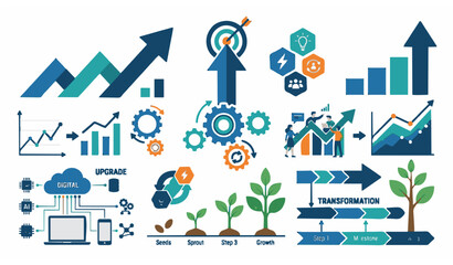 Fototapeta premium Business transformation vector illustration with growth innovation and organizational change isolated on white