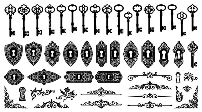 Collection of antique keys and locks.