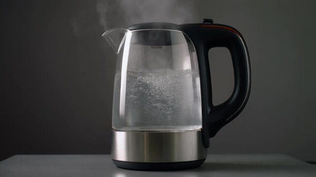 Electric kettle boiling water with steam.