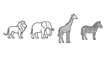 Fototapeta premium African wildlife line art icons featuring lion and elephant