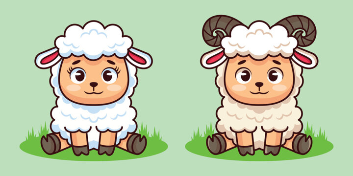 cute cartoon illustration of a sheep sitting on the grass