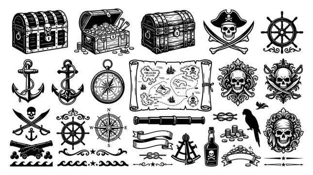 Pirate symbols and icons collection.