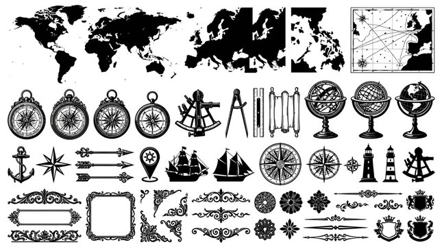 Vintage Navigation Icons and Symbols.