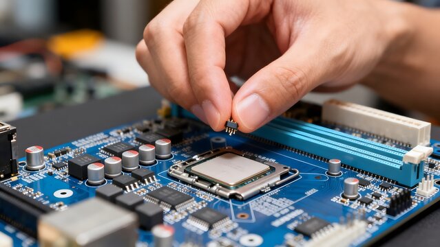 Person installing CPU on motherboard