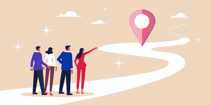 Business team and map marker illustration flat vector style