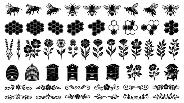Black and white bee hive icons.