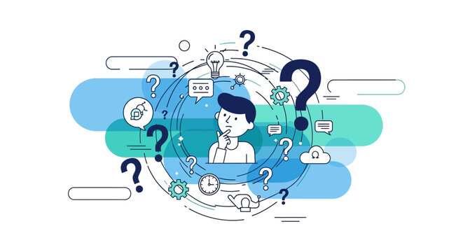 Confused Man with Question Marks.