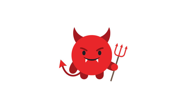 Cute Red Devil Character with Horns and Trident on White Background