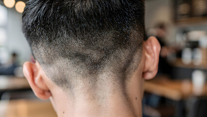 Fototapeta premium Close-up of a Modern Haircut in a Trendy Barbershop Setting