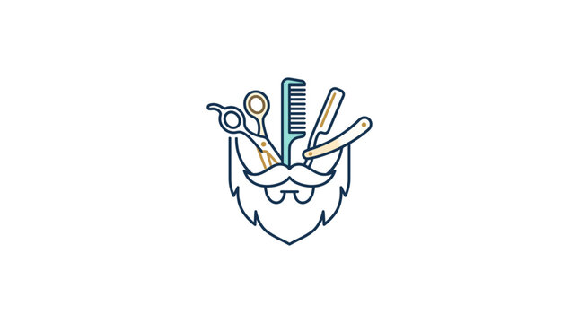 Barber's tools and beard illustration design concept