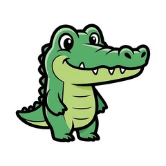 Fototapeta premium Cartoon green dinosaur character smiling happily.