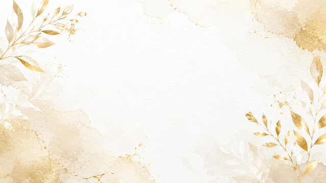 Elegant Gold Botanical Watercolor Background on Beige Paper