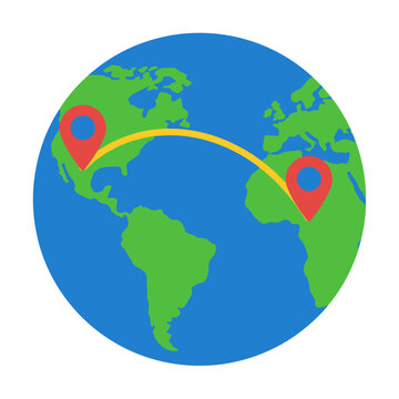 Earth globe travel path symbol showing global route destination planning tourism logistics international journey flight itinerary worldwide mobility concept vacation route clean web