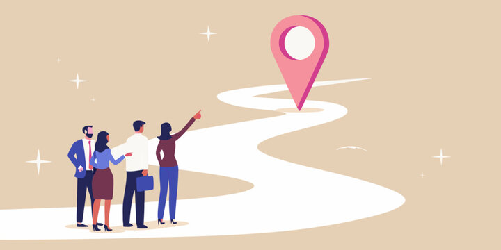 Business team and map marker illustration vector graphic with beige background