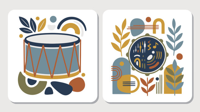 Abstract drum and percussion musical art set.