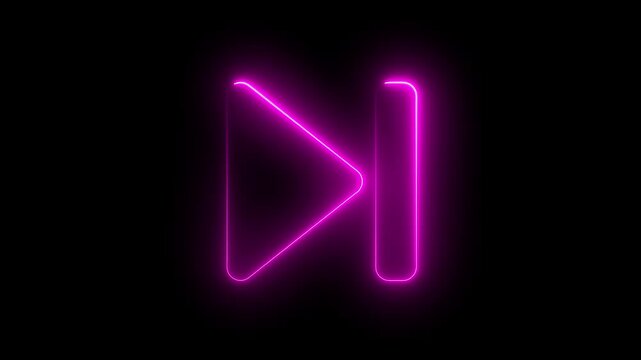 Neon pink glowing skip forward media control animation on black background
