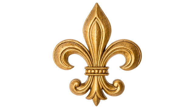 Golden fleur de lis decorative metal symbol ornament isolated on transparent background cut out