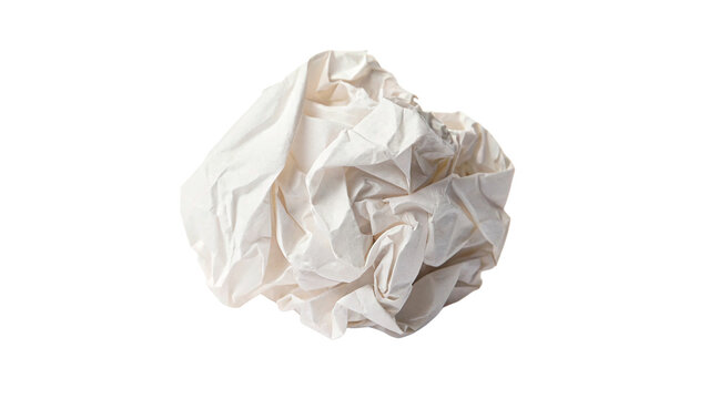 Crumpled ball of white scrap paper isolated on transparent background cut out