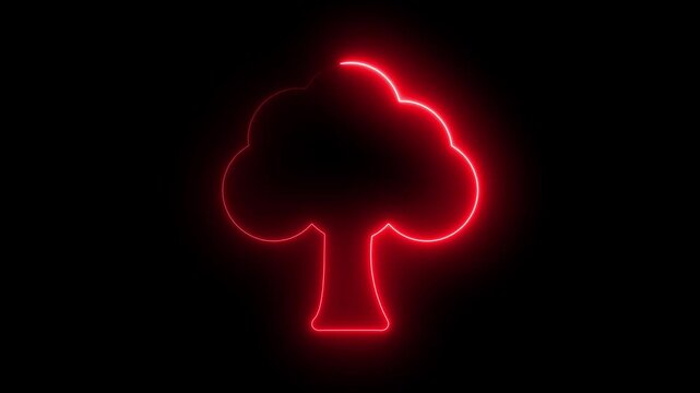 Glowing red neon tree outline animation on black background, for modern digital, light nature