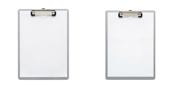 Two clipboards with blank white paper isolated on transparent background